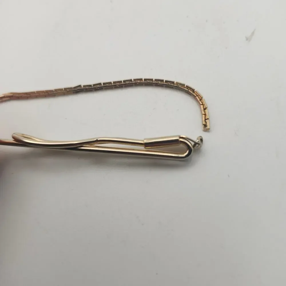 Vintage Swank‎ Tie Bar Clip w Safety Chain Gold Tone Mid Century Mens Accessory